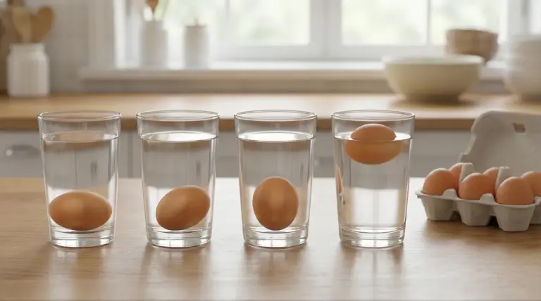 Uova in bicchieri d’acqua per verificare la freschezza con il test del galleggiamento